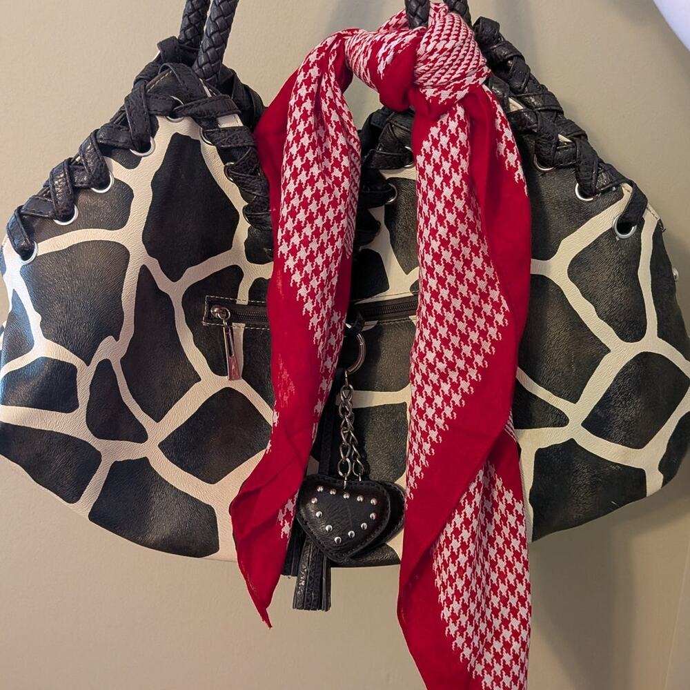 Cherry Red & White Checkered Scraf/Bag Accessory